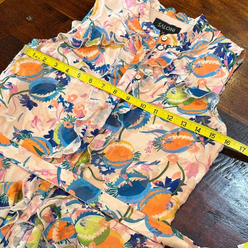 SALONI Floral Ruffle Button Down Tie Mini Dress size 0 - Picture 8 of 11